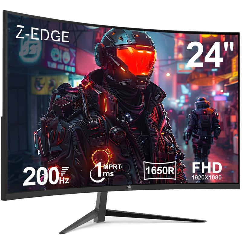 Z-EDGE 24 Inch Gaming Monitor Curved 200Hz Refresh Rate Freesync FHD HDR Immersion 1Ms Response Time HDMI/DP VESA Mountable Ultra-Slim Design