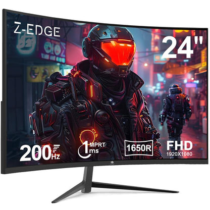 Z-EDGE 24 Inch Gaming Monitor Curved 200Hz Refresh Rate Freesync FHD HDR Immersion 1Ms Response Time HDMI/DP VESA Mountable Ultra-Slim Design