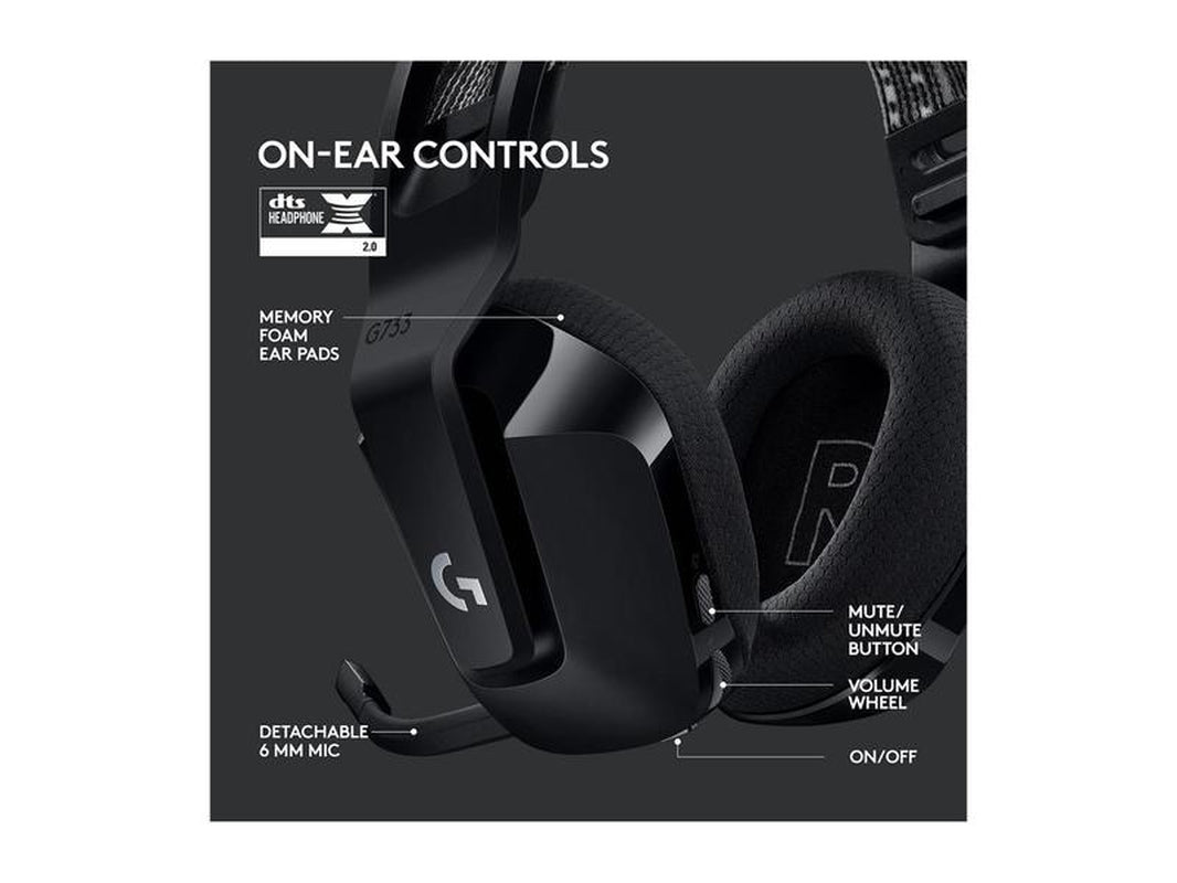 Logitech G733 Lightspeed Wireless Gaming Headset with Suspension Headband, Lightsync RGB, Blue VO!CE Mic Technology and PRO-G Audio Drivers - Black