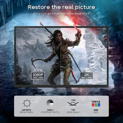 AYY 2K Portable Gaming Monitor 16'' 120Hz 2560X1600 QHD Travel Laptop IPS Computer External Second Screen USB C HDMI Monitor W/Smart Cover for PC MAC Xbox PS5/4