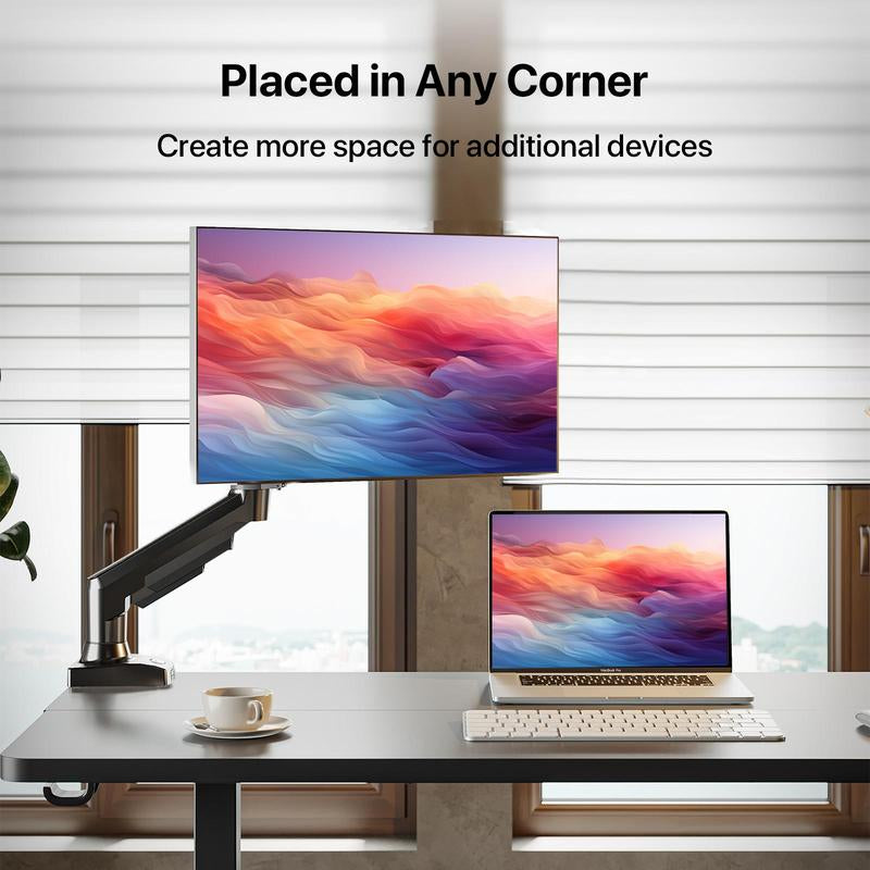 HUANUO Single Monitor Arm - Adjustable Gas Spring Monitor Mount for Gaming and Home Office Setups, Monitor Stand Hold up to 32" with 19.8 Lbs Max Weight and C-Clamp or Grommet Hole Mounting