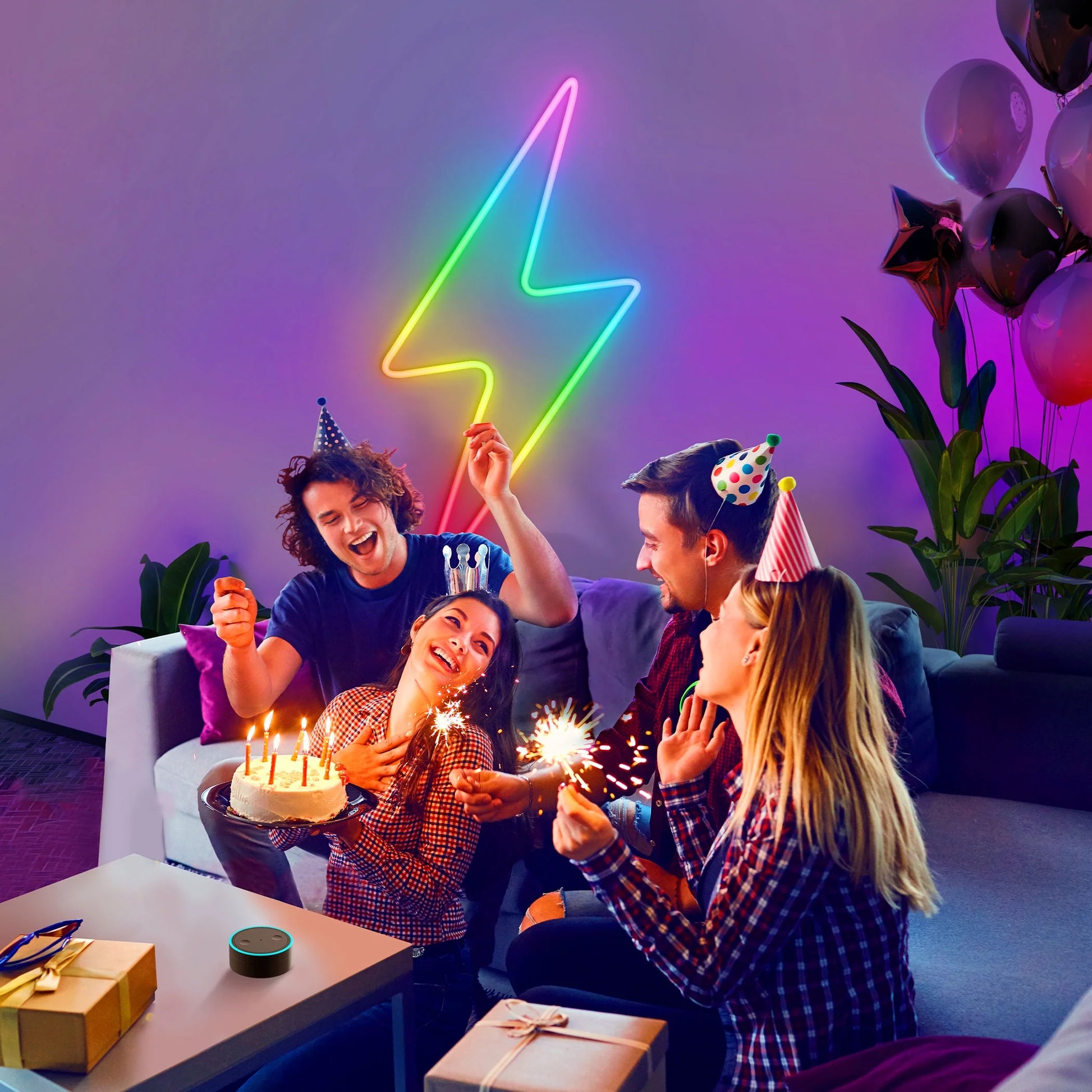 RGBIC Neon Rope LED Light,6 Million DIY Color Options, 64 Preset Scene Modes, and 11 Music Modes,Corded Electric,6.5Ft