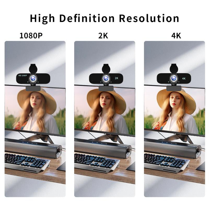 HD 2K Webcam for Computer/Laptop/Desktop/Pc, External Camera Web Cam with Microphone, USB Plug&Play, Auto Low Light Correction, Privacy Cover, Tripod, Wide Angle for Meeting/Online Video/Zoom