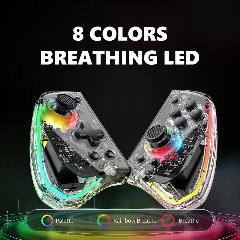 Wireless Gamepad, Transparent Design Bluetooth-Compatible Game Controller with RGB Light, Dual Motor Left and Right Transparent Handle, Gaming Accessories