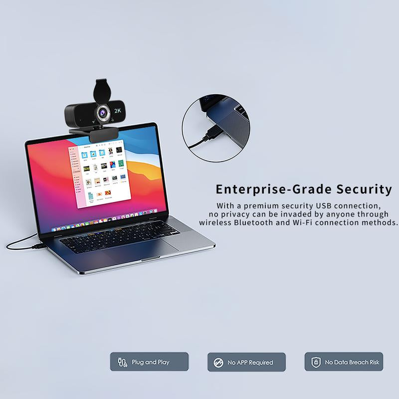 HD 2K Webcam for Computer/Laptop/Desktop/Pc, External Camera Web Cam with Microphone, USB Plug&Play, Auto Low Light Correction, Privacy Cover, Tripod, Wide Angle for Meeting/Online Video/Zoom
