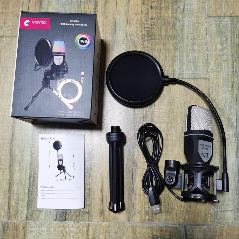 Condenser Professional Microphone Mic for PC Laptop Computer Gaming USB Wired Streaming Podcast Studio Mike Kit Gamer Accessory