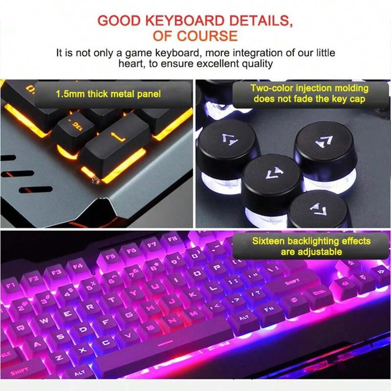 Mechanical Feel Gaming Keyboard, Rainbow Backlit Wired Gaming Keyboard for PC Desktop with Multiple Lighting Modes