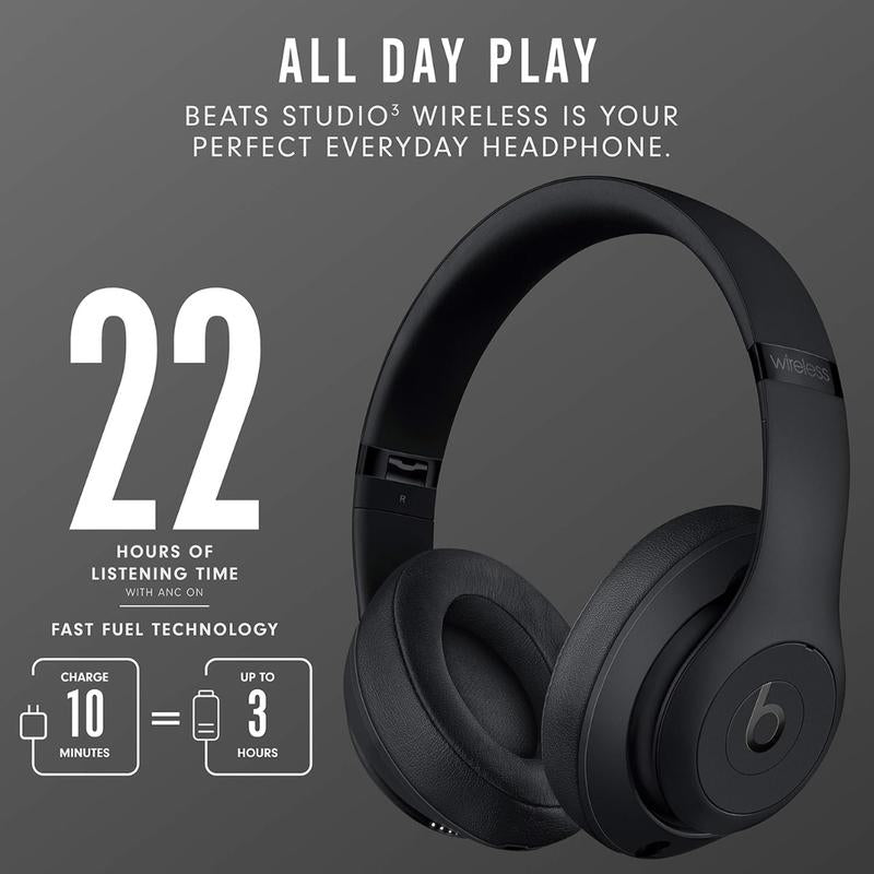 Beats Studio3 Wireless Noise Cancelling Over-Ear Headphones with Apple W1 Chip Class 1 Bluetooth 22 Hours Listening Matte Black Audio Electronic