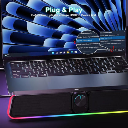 Computer Speakers - Wired USB Computer Sound Bar with RGB & Volume Knob, Hifi Stereo Portable Gaming Sound Bar Speaker for Desktop , PC, Laptop, Tablets, Air/Pro
