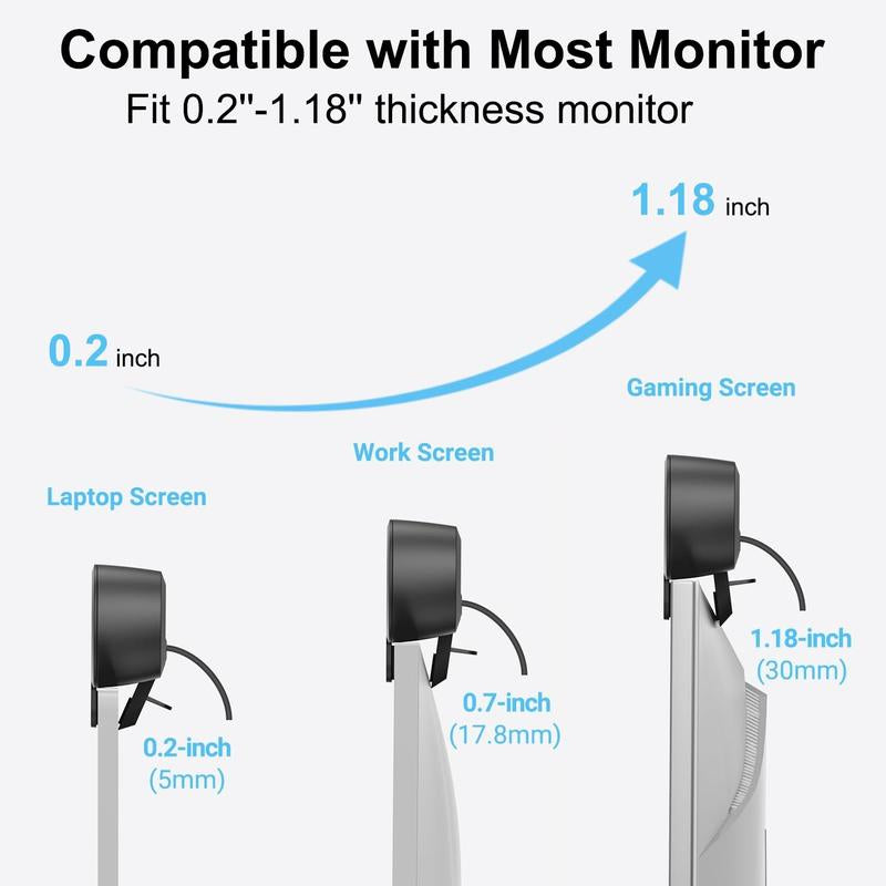 Compact Computer Monitor Speaker: Single Stereo Sound, Loud Audio, Easy Volume Button, Clamp-On Design for Monitors/Laptops (USB-C Plug Adapter Included) - Black