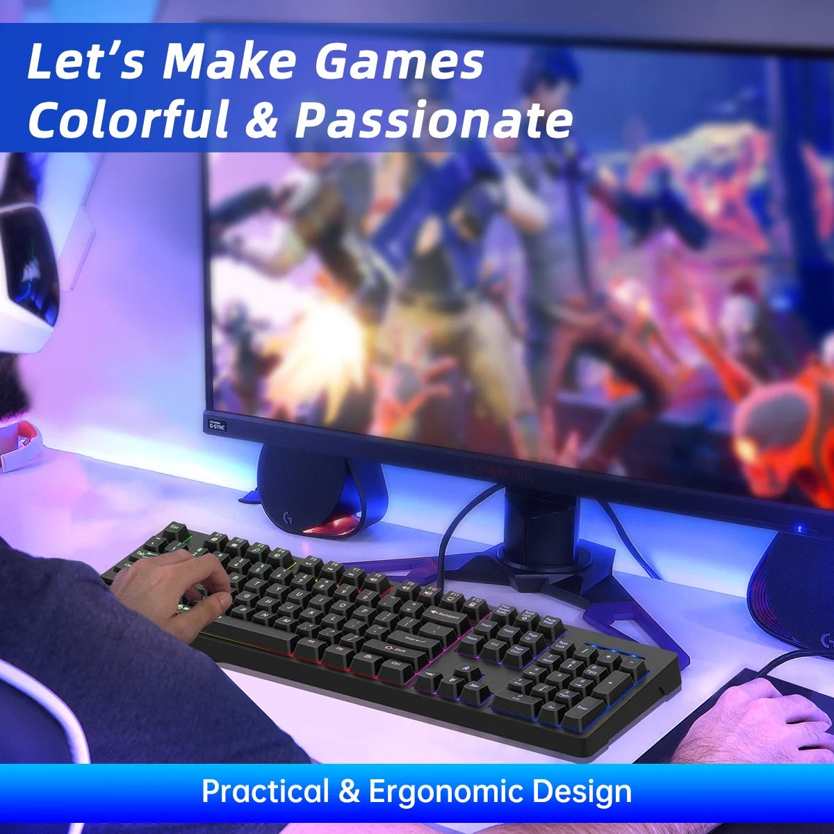 Wired Gaming Keyboard and Mouse Combo, RGB Backlit, Ergonomic Computer Keyboard W/Mouse & Mouse Pad, 104 Keys Quiet Silent Mechanical Keyboard for Working or Primer Gaming, Office, Black