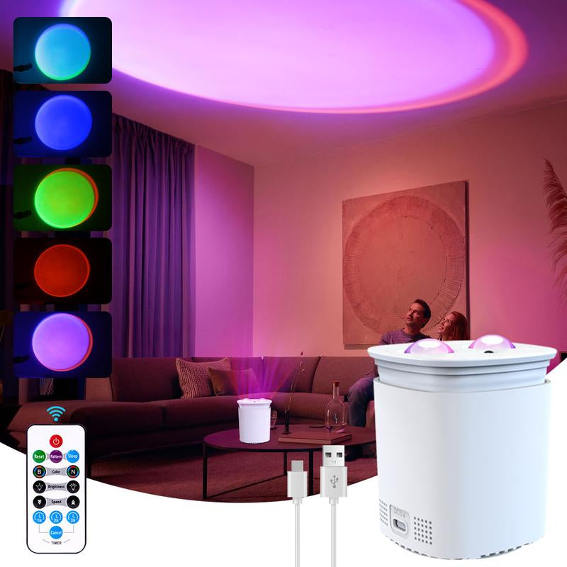 Nexillumi-2025 New USB LED Projector Light, Modern Moire Pattern & Sunset Design, Adjustable Atmosphere Lighting with Remote Control, Button Battery Operated, Ideal for Various Room Types - No Laser, Plastic Shade, Sunset Ambiance Lighting