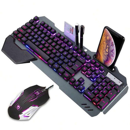 Mechanical Feel Gaming Keyboard, Rainbow Backlit Wired Gaming Keyboard for PC Desktop with Multiple Lighting Modes