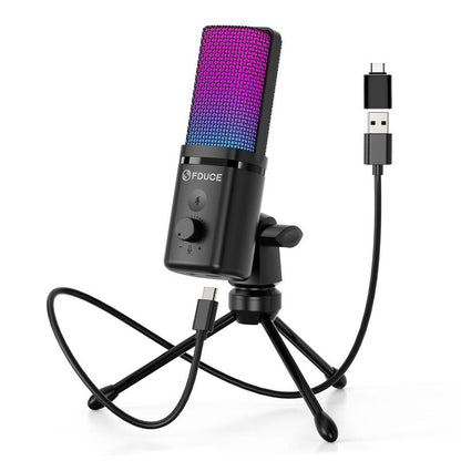 FDUCE Gaming USB Microphone for PC,RGB Condenser Computer Mic with Tripod Stand,Quick Mute,Gain Control,Cardioid Mic for Streaming, Podcast, Twitch, Youtube, PC, Computer, PS5, (M160) Microphones Adapter Audio Cable Fi Fine Usb Microphone Microphone